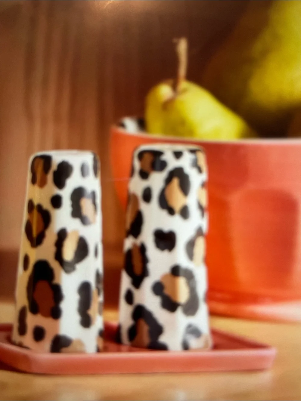 ❤️ ANTHROPOLOGIE Chintzware Leopard Stoneware Salt & Pepper NEW